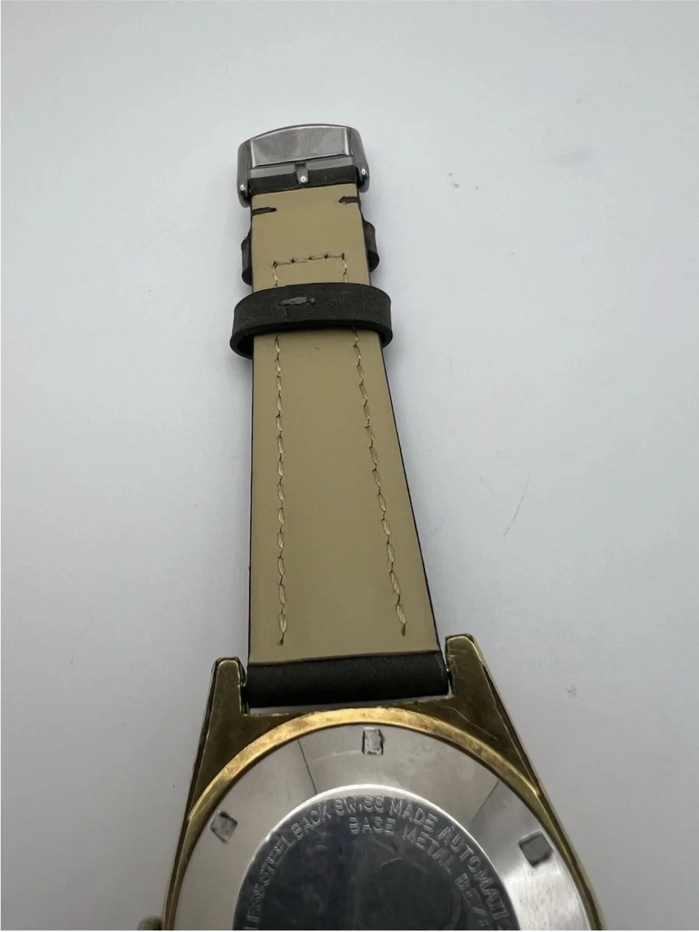 Volks Vintage Gold-Tone Automatic Watch - Silver Dial, Brown Leather